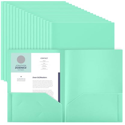 Gueevin 50 Pcs Plastic Folders with Pockets, Back to School Two Pocket Folder Fit Letter Size, Heavy Duty School Business Card Holder for Home Office, 11. 61 x 9. 45 Inches (Light Green) - color: Light Green