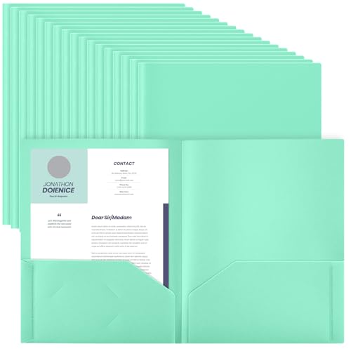 Gueevin 150 Pcs Plastic Folders with Pockets, Two Pocket Folder Fit 8.5 x 11 Inch Letter Size Paper, Heavy Duty School Folders Business Card Holder for Home Office School Bussiness (Light Green) - color: Light Green