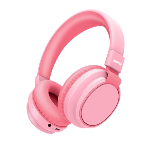 MIDOLA Kids Bluetooth Headphones 68H Play Time,Volume Limit 85/94dB, Foldable Lightweight Wireless Over-Ear Headphone for Toddler Kid Child Pad,Headsets with Aux Built-in Mic Pink - color: Pink