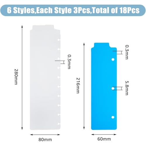SUPERFINDINGS 18Pcs 6 Styles Plastic Binder Divider 8.5x2.3inch Colorful Snap-in Bookmark Semi Transparent Mini Dividers with Document Tap for 3 Ring Binders for Notebook Planner