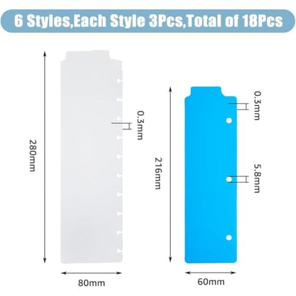 SUPERFINDINGS 18Pcs 6 Styles Plastic Binder Divider 8.5x2.3inch Colorful Snap-in Bookmark Semi Transparent Mini Dividers with Document Tap for 3 Ring Binders for Notebook Planner