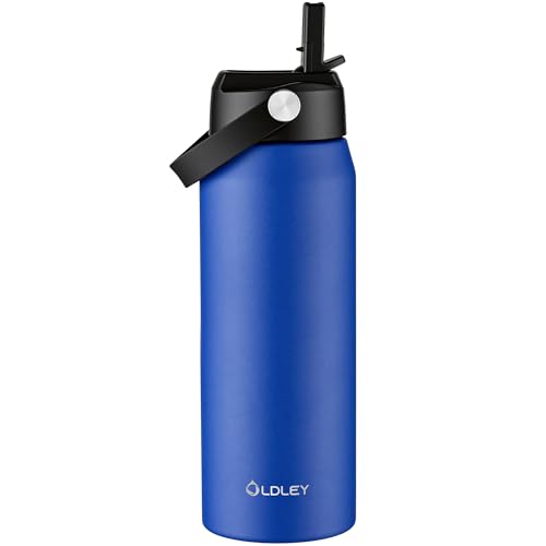 Oldley 24oz Insulated Water Bottle with Straw, Stainless Steel Water Bottle for Sports, Travel, School, BPA-Free Sports Bottles for Adult Kids, Leak-Proof, Klein Blue - color: Klein Blue, size: 24 Ounces