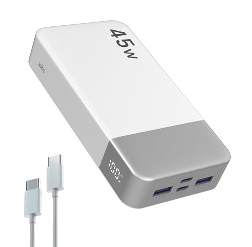 NOBIS Portable Charger, 20000mAh Power Bank, 45W Power Bank Fast Charging, Battery Pack with C to C Cable, Battery Bank with Digital Display for iPhone Android Laptop etc (White) - color: White
