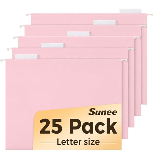 SUNEE 25 Pack Hanging File Folders, Pink Folders, Hanging File Folders Letter Size with 1/5-cut Tabs, Stay Organized for Your Home and Office Bulk File and Documents - color: Pink