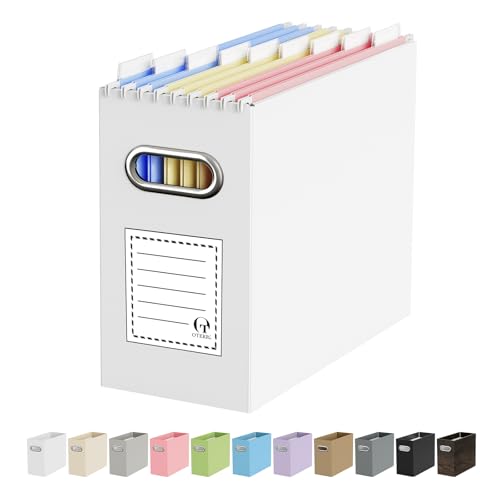 Oterri Portable Collapsible Cardboard File Box with Handle for Letter-Size | 1-Pack. Stainless Steel Handle. Label Stickers Included. Fits Letter Folders (Not Included). Home, Office, School, Dorm, Tax. - color: White, size: Letter Size - 1 Pack