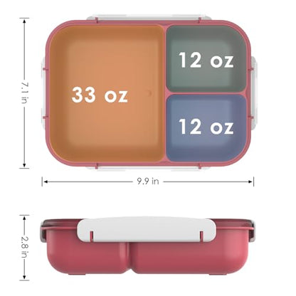 WHALEHOUSE Large Capacity Bento Box for Adult, 1700ML 3 Compartments Lunch Box with Utensil, Airtight Food Container with Lids for Meal Prep, Microwave/Dishwasher/Freezer Safe, On the Go (Red) - color: 1700mL-Red