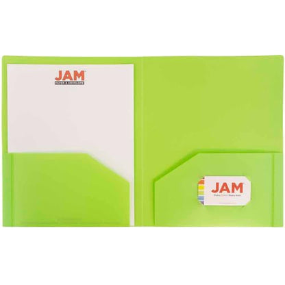 JAM PAPER Heavy Duty Plastic 2 Pocket Extra Tough School Folders - Lime Green - 3/Pack - color: Lime Green, size: 3 Per Pack