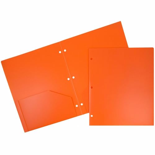 JAM PAPER Heavy Duty Plastic 3 Hole Punch Pocket Folders - Extra Tough School Folders - Orange - 3/Pack - color: Orange, size: 3 Per Pack