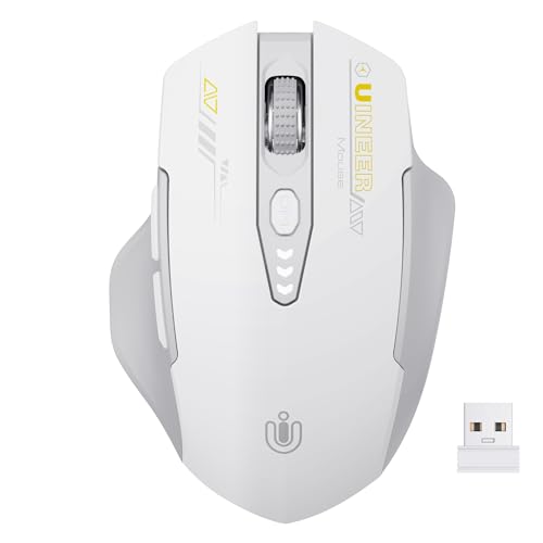 Uineer Wireless Mouse,[Upgraded] Rechargeable 2.4GHz (Battery Level Visible) Ergonomic Computer Mouse,4 Levels DPI, Wireless Mice for Laptop PC Computer(Grey and White) - color: Gray and White