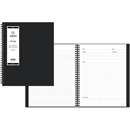 Blue Sky Aligned Notes Professional Business Notebook, Flexible Cover, Twin-Wire Binding, Perforated Pages, 8.5" x 11", Black - size: 8.5" x 11"