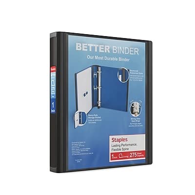 Staples Better Binder, 1" Heavy‑Duty D‑Ring Binder, Black, Reinforced Spine, Holds 275 Sheets, Reliable 3‑Ring Binder for School, Office, Projects, 3‑Pack - color: Black, size: 1-Inch, style: 3 Pack