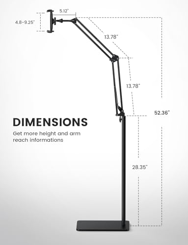 Lamicall Kindle Stand Tablet Holder - 55" Height Adjustable, Flexible Arm, Heavy Base Tablet Mount, Kindle Accessories, Universal Multi Angle Bed Phone Mount for 4.7-13" iPad Pro Air, Tabs, E-Readers