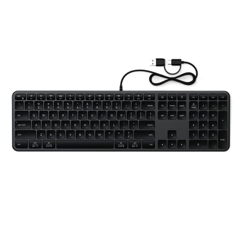Satechi Slim LX3 Wired Keyboard, Full-Size Design with Cross-Platform OS Switching, USB-C or USB-A Connectivity, Designed for Mac and PC Setups, Space Black - color: Space Black, size: Keyboard