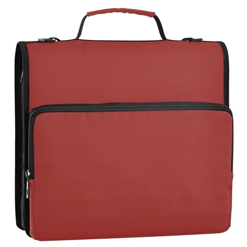 1.5 Inch 3 Rings Office Binder Organizer with Handle Includes Zip Pocket Documents Files Storage Bag Suitable for Middle School Brown Red - color: Brown Red