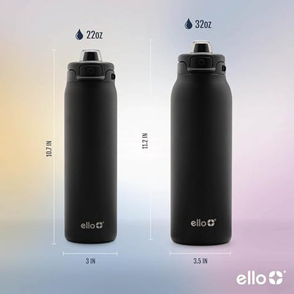 Ello Pop & Fill Insulated Stainless Steel Water Bottle with Quick Fill Lid, Leakproof Locking, Sip or Chug Spout, BPA-Free, Double Wall Vacuum Insulated for Sports, Travel & School- 22oz / 32oz / 40oz - color: Black, style: 32oz