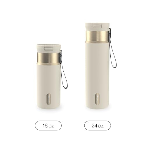 Contigo SnapSeal 473.2ml(16온스) 스테인리스 스틸 진공 단열 물병, 누출 방지 자동 닫힘 뚜껑(빨대 호환) 및 휴대용 스트랩, BPA 프리 및 납 프리, 식기세척기 사용 가능 - color: 오트밀크 샴페인, size: 16온스