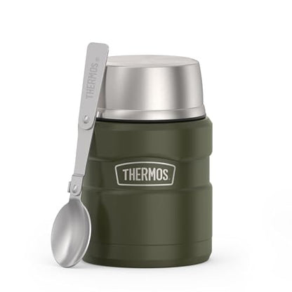 THERMOS Stainless King Vacuum-Insulated Food Jar with Spoon, 16 Ounce, Matte Army Green - color: Matte Army Green, size: 16 Ounce