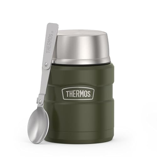 THERMOS Stainless King Vacuum-Insulated Food Jar with Spoon, 16 Ounce, Matte Army Green - color: Matte Army Green, size: 16 Ounce