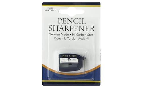 Pro Art Soft Lead Pencil Sharpener – Handheld Sharpener for Charcoal & Graphite, Plastic Body, Hi-Carbon Steel Blade, with Cleaning Stick, .88"x 1.25" Compact Size