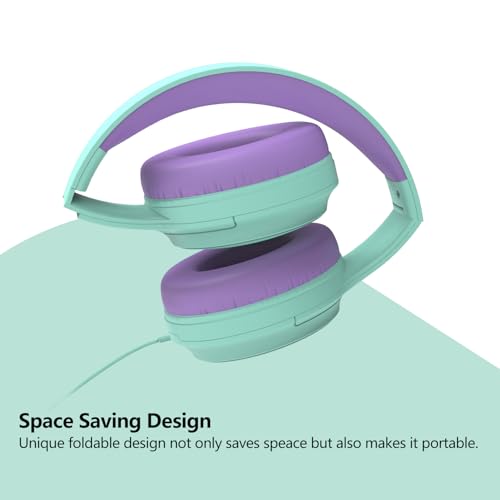 Kids Headphones Wired,Wired Headphones for Kids Over Ear with Microphone,85/94dB Volume Limiter Headphone for Kids Boys Girls Teens Children,3.5mm Wired Foldable Headphone for School/Tablet (Green) - color: Green