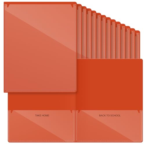 Henoyso 48 Pcs Plastic Take Home Folders with 2 Pockets Parent Teacher Classroom Communication Homework Folder for Students Parent Teacher Connector (Orange) - color: Orange