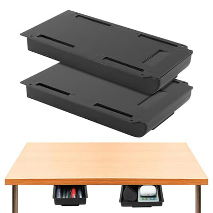 2pcs Under Desk Drawer, Table Hidde-n Slide Out Pencil Holder Self-Adhesive Desk Drawer Storage Tray Attachable for Stationery Home Office School (COLOR:black)