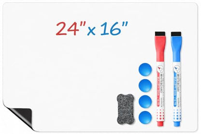 Magnetic Whiteboard for Fridge, 24" x 16" Dry Erase Board Set with Markers & Eraser, Strong Magnet & Stain-Resistant Surface, Fridge Calendar for Notes, Grocery List, Meal Planning & Family Schedule - size: 24"x16", style: 1 Pack