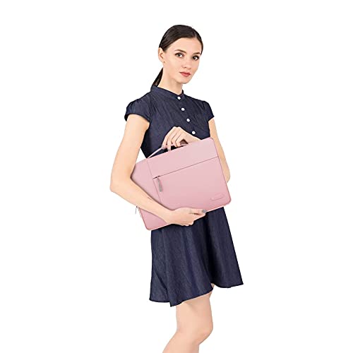 MOSISO Multifunctional Briefcase & 360 Protective Square Quilted Sleeve Bag with 2 Pockets&Handle&Belt Compatible with MacBook Air/Pro, 13-13.3 inch Notebook, Pink&Chalk Pink