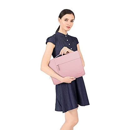 MOSISO Multifunctional Briefcase & 360 Protective Square Quilted Sleeve Bag with 2 Pockets&Handle&Belt Compatible with MacBook Air/Pro, 13-13.3 inch Notebook, Pink&Chalk Pink