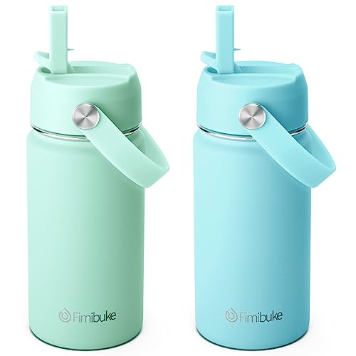 Fimibuke Kids Insulated Water Bottle, 14oz BPA FREE Double Wall Vacuum Tumbler 18/8 Stainless Steel Leak Proof Kids Cups with Straw Metal Water Bottle for School Boys Girls (2 Pack, Underwater World) - color: B6. Underwater World