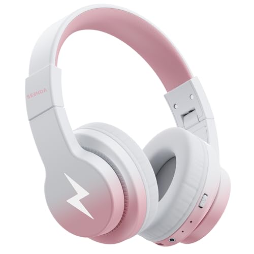 seenda Kids Bluetooth Headphones, JCH-01 Kids Wireless Headphones for School, 85/94dB Volume Limited, 45H Playtime, 3 Lighting Modes, Built-in Mic Headset with Aux Cord for IPad,Pink&White Gradient - color: Pink&White