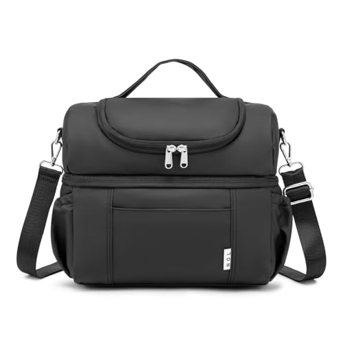 NOL Natural Organic Lifestyle Adult Lunch Box Insulated Lunch Bag Large Dual Compartment Lunch Bag Coolers Lightweight Nylon Waterproof Lunch Box for Work, Picnic, Travel, Outdoors, Black - color: Black
