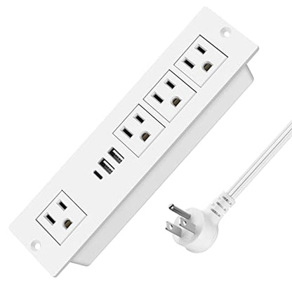 Recessed Power Strip with PD 20W USB-C, Flush Mounted Drawer Outlet, 4 Outlets & 3 USB Ports, Conference Desktop Built in Power Strip, 6FT Extension Cord(White) - size: 6FT, style: 20W-2A1C-White