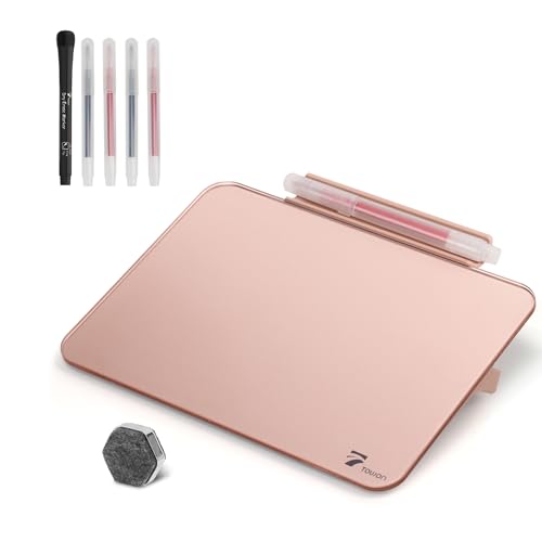 Rose Gold Glossy Mirror Mini Desktop Pure Glass Whiteboard, Small Desktop Dry Erase Board, Desk White Board Dry Erase with Accessories, Stenography Artifact for Office Homeschooling Décor, 8x6 Inches - color: Rose Gold