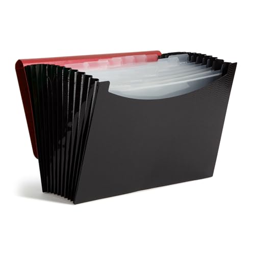 Smead Poly Frequency Expanding File Folders, Flap and Cord Closure, Letter Size, Wave Pattern, 12 Pocket, Red/Black (70866) - color: Red/Black, size: Letter