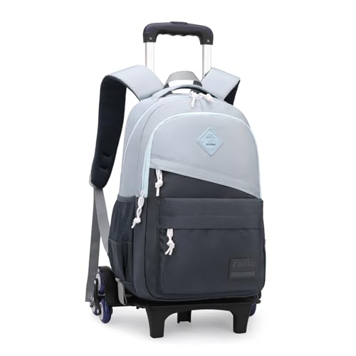 Rolling Backpack for Boys Girls School BookBag with Wheels Kids Luggage Trolley Back Pack on Wheels Elementary Travel Bag - color: Grey Six Wheels, size: 6 Wheels