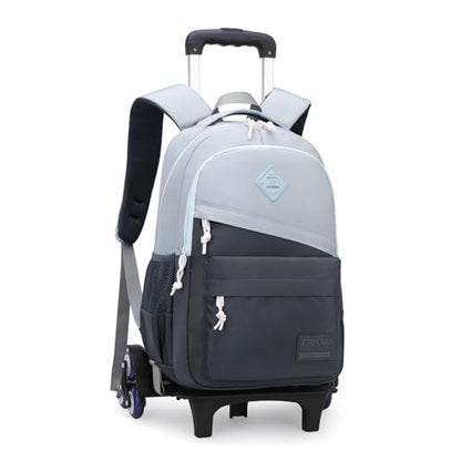 Rolling Backpack for Boys Girls School BookBag with Wheels Kids Luggage Trolley Back Pack on Wheels Elementary Travel Bag - color: Grey Six Wheels, size: 6 Wheels