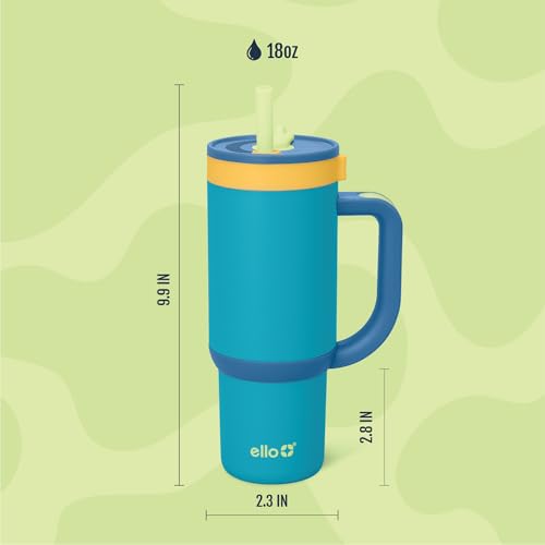 Ello Oasis 18oz Insulated Stainless Steel Kids Tumbler with Straw, Glacier | Leakproof kids tumbler with handle and retracting straw. BPA-free, keeps drinks cold, cupholder friendly for school. - color: Glacier, size: 18 Ounces