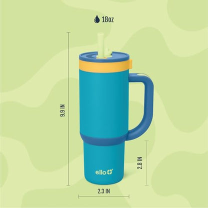 Ello Oasis 18oz Insulated Stainless Steel Kids Tumbler with Straw, Glacier | Leakproof kids tumbler with handle and retracting straw. BPA-free, keeps drinks cold, cupholder friendly for school. - color: Glacier, size: 18 Ounces