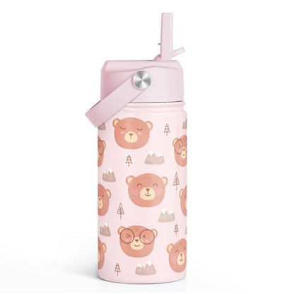 SANDJEST Bear Kids Water Bottle With Straw Lid 12oz Insulated Stainless Steel, Travel Tumbler, Bear Gifts For Boys Girls, Birthday, Christmas, Back To School - color: Bear 1