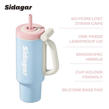 36oz Insulated Tumbler with Handle, Stainless Steel Water Bottle, Leak-Resistant Travel Coffee Mug with Push Button Lid, Cup Holder Friendly for Tea & Daily Use, Blue - color: Sea Salt Breeze