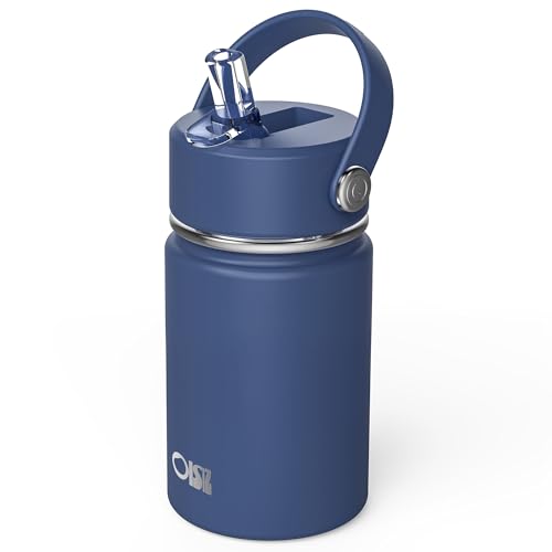 OISIZ Kids Water Bottle with Straw Lid 10oz, Vacuum Insulated 316 Stainless Steel Water Bottles for Kids for School, Leakproof Water Bottle, BPA Free and Keep Cold for 24 Hours - color: Navy Blue, size: 10 Ounces