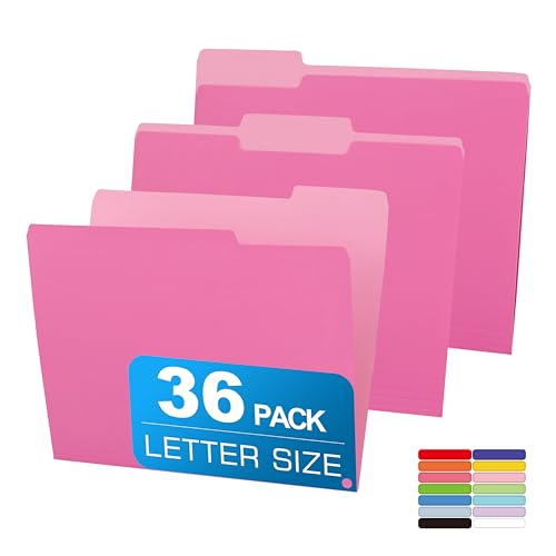 Two Tone Color File Folder 8.5 x 11 Inch,36 Packs Pink File Folders,1/3 Cut Tabs File Folder Letter Size,Manila File Folders for Office,School and Home,Organization - color: Pink, style: 36 Packs