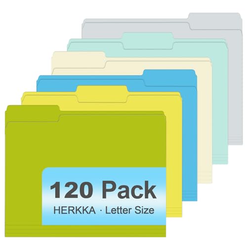 File Folder, HERKKA 120 Pack 1/3 Cut Tab File Folders, Letter Size, Assorted 6 Colors, Colored File Folders Great for Organizing and Filing - color: Assorted 6 Colors B