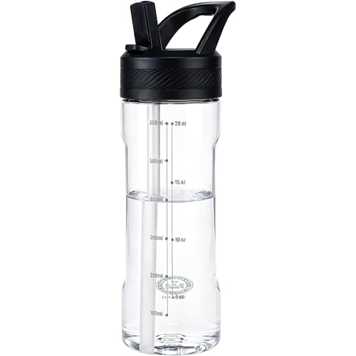 OLDLEY 20oz Kids Water Bottle with Straw, BPA-Free Tritan Water Bottle for School, Leakproof Clear Water Bottle with One Click Open, Measurement Scale, Cup Holder Friendly for Boys Girls,Clear - color: A-Clear