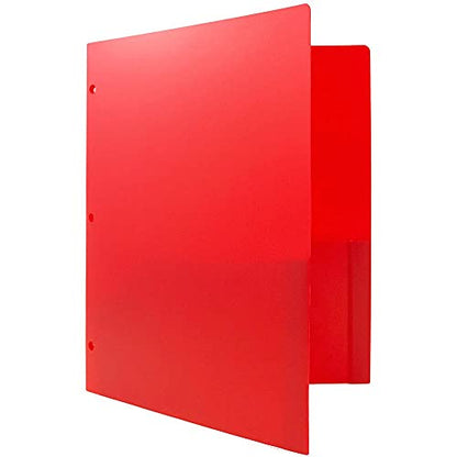 JAM PAPER Heavy Duty Plastic 3 Hole Punch Pocket Folders - Extra Tough School Folders - Red - 6/Pack - color: Red, size: 6 Per Pack