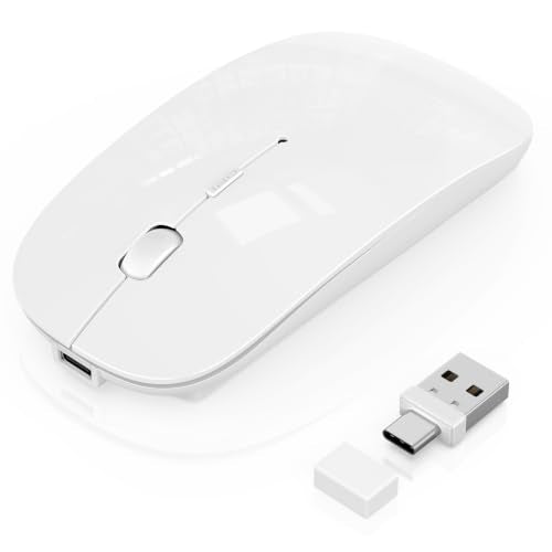 Gizdot-S1 Mouse for iPad/MacBook Air/Pro & Laptop, Bluetooth Wireless Rechargeable Mouse with Type-C, Slim Mouse Jiggler for iMac, 4 Connection Modes, Silent Click, 1600 DPI Compatible Mac OS/Windows - color: White