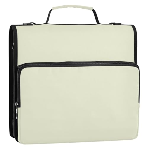 1.5 Inch 3 Rings Zipper Binder with Handle Easy to Carry Document Organizer Bag for School and Office Beige - color: Beige