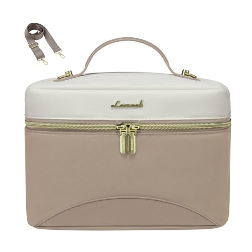 LOVEVOOK Insulated Lunch Bag for Women,Large Adult Lunch Box for Women,Leakproof Cooler Bag for Office Picnic Hiking Beach,Lunch Tote Bag with Adjustable Shoulder Strap - color: Khaki with White, size: Large