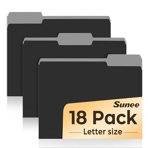 SUNEE File Folders, 18 Pack Manilla Folders 8.5 x 11, 1/3 Cut Tab for Easy Labeling and Organization, Durable Standard Paper for Home, Office, School Filing, Black - color: Black